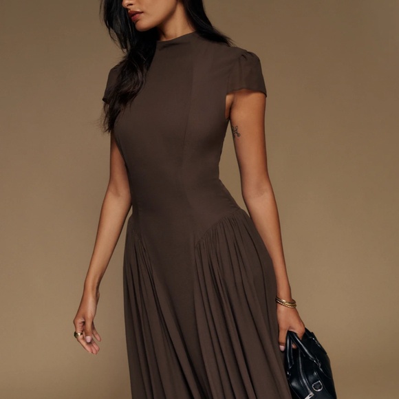 Reformaiton Maven Midi Dress - Mole Cafe Chocolate - Picture 3 of 12
